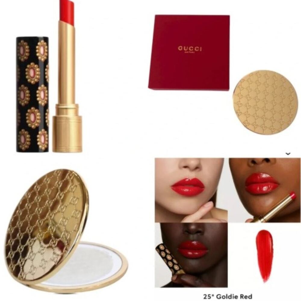 Gucci Bundle - Lipstick in 25 Goldie Red & Monogram Mirror NEW - Picture 2 of 4